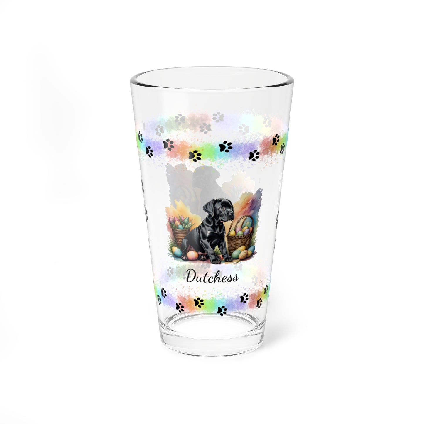 Great Dane (Black) Personalized Easter Puppy 16oz Pint Glass - Custom Dog Design, Mental Health Gift, Easter Décor, and Festive Celebrations