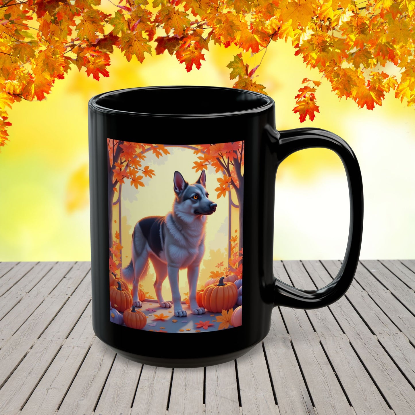 Black & Silver German Shepherd Autumn Personalized Mug - Custom Dog Owner Gift for Cozy Fall Days