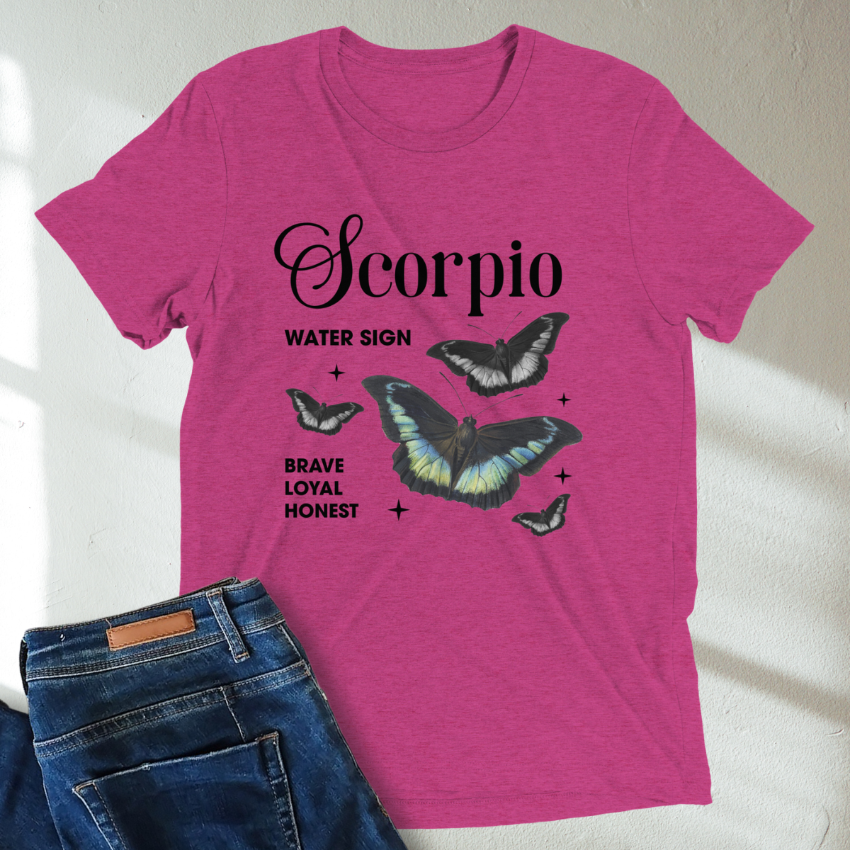 Scorpio Butterfly Zodiac Unisex T-Shirt : Soft Tri-Blend Unisex Astrology Shirt | Celestial Horoscope Tee