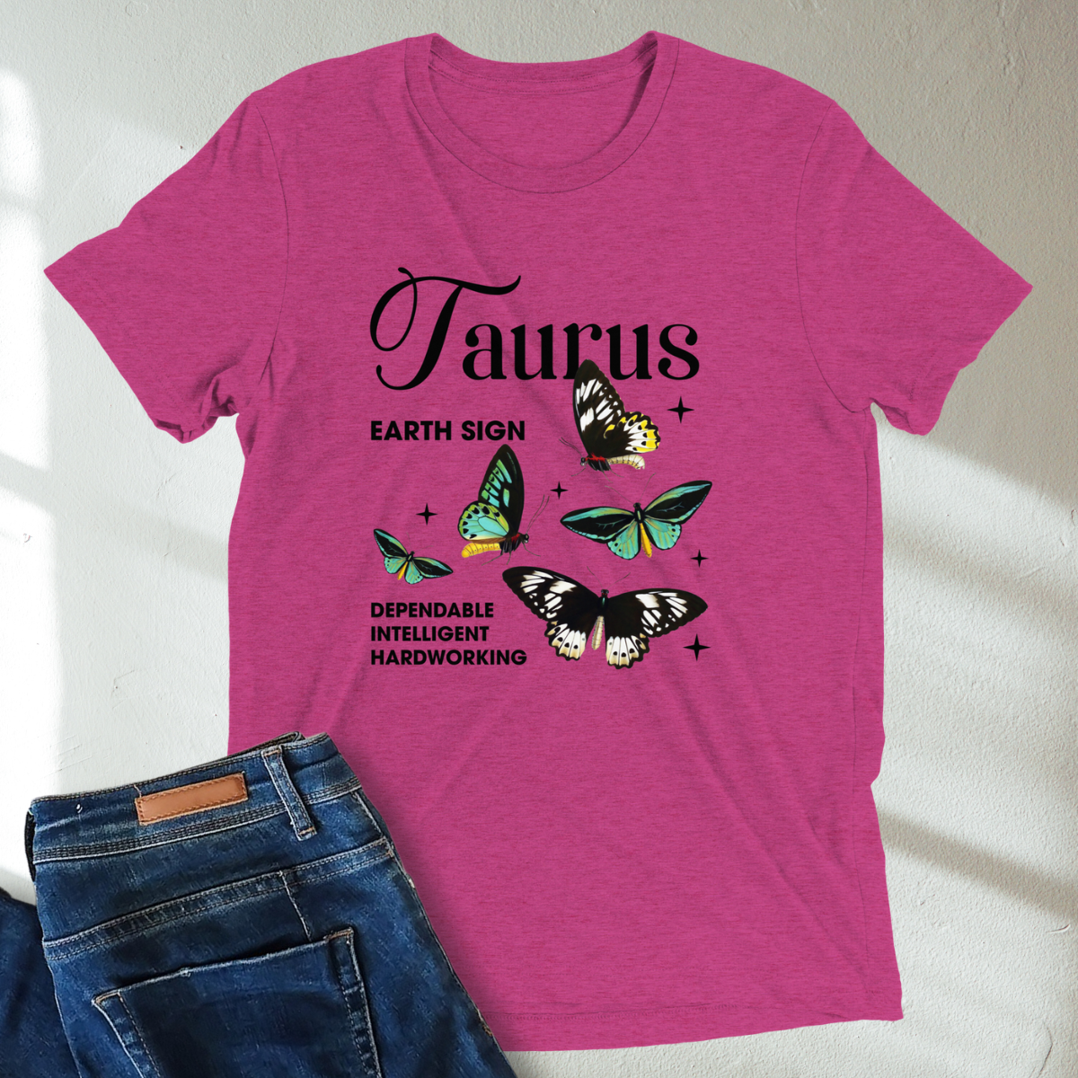 Taurus Butterfly Zodiac Unisex T-Shirt : Soft Tri-Blend Unisex Astrology Shirt | Celestial Horoscope Tee