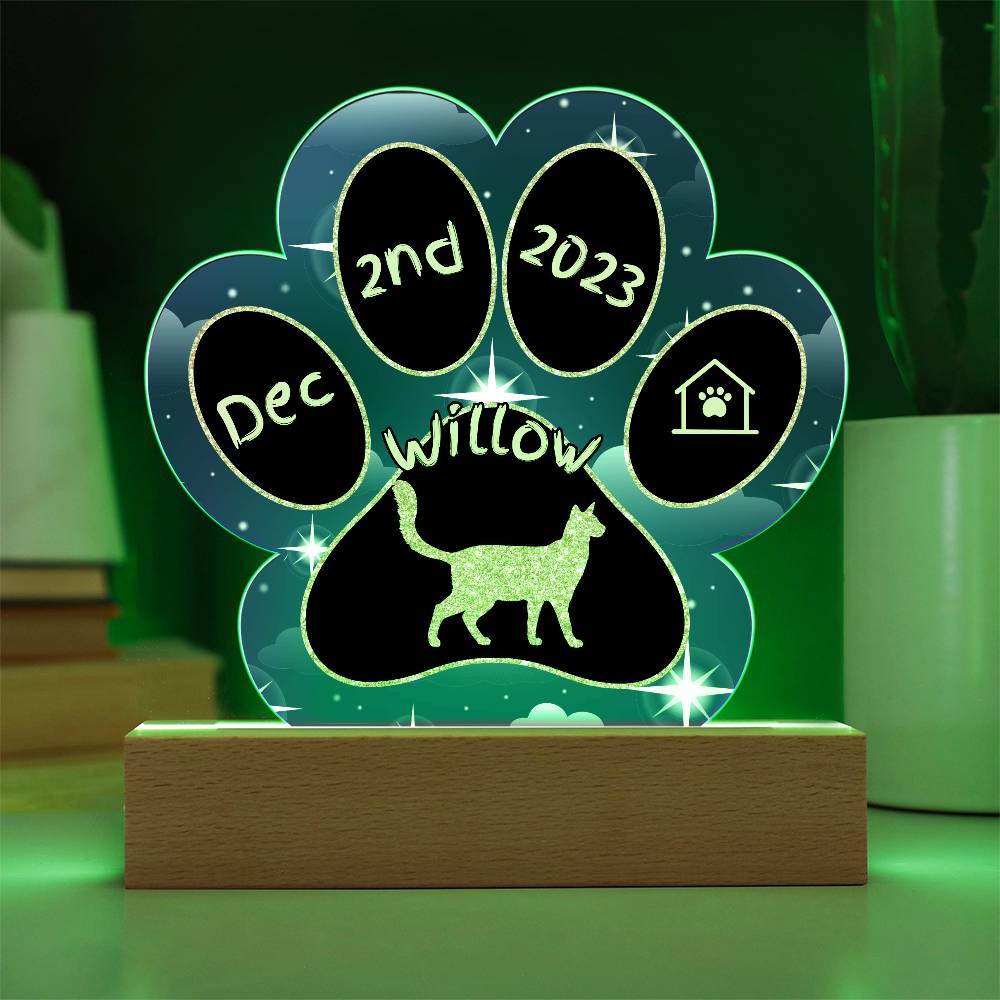Balinese-Javanese Cat Gotcha Day Plaque - Custom 7" LED Acrylic Paw Print Feline Family Gift