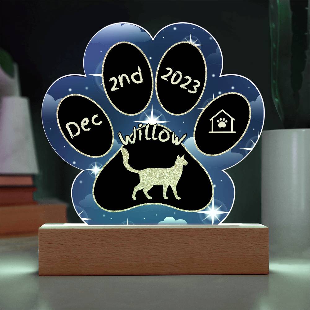 Balinese-Javanese Cat Gotcha Day Plaque - Custom 7" LED Acrylic Paw Print Feline Family Gift