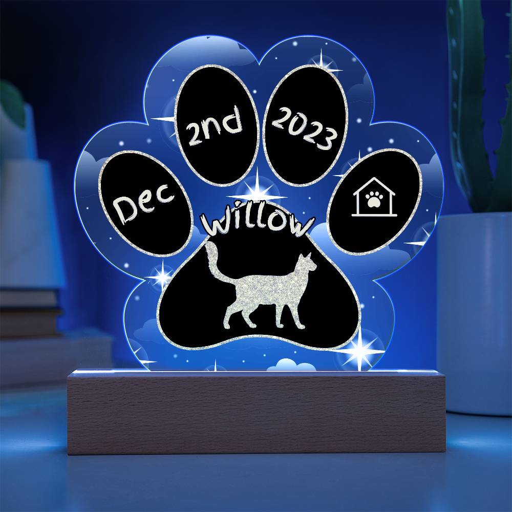Balinese-Javanese Cat Gotcha Day Plaque - Custom 7" LED Acrylic Paw Print Feline Family Gift