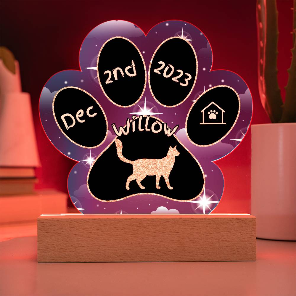 Balinese-Javanese Cat Gotcha Day Plaque - Custom 7" LED Acrylic Paw Print Feline Family Gift
