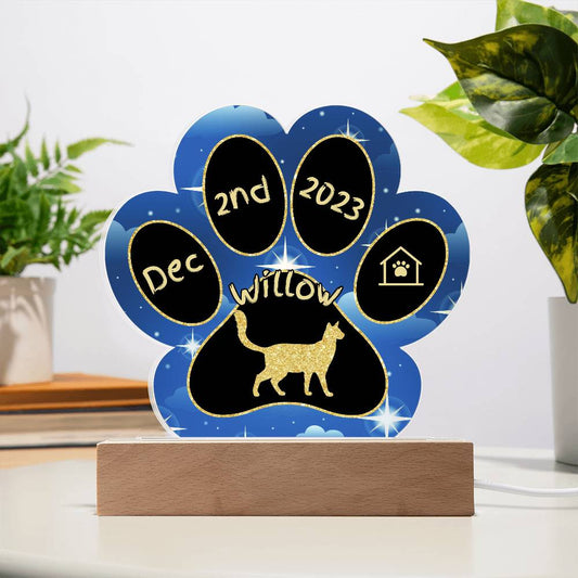 Balinese-Javanese Cat Gotcha Day Plaque - Custom 7" LED Acrylic Paw Print Feline Family Gift