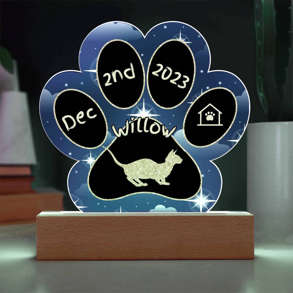 Bambino Cat Gotcha Day Plaque - Personalized 7" LED Acrylic Paw Print Pet Owner Keepsake