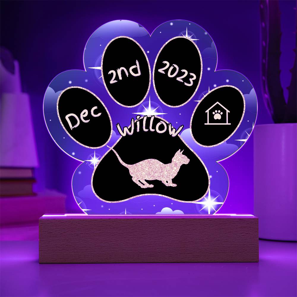 Bambino Cat Gotcha Day Plaque - Personalized 7" LED Acrylic Paw Print Pet Owner Keepsake