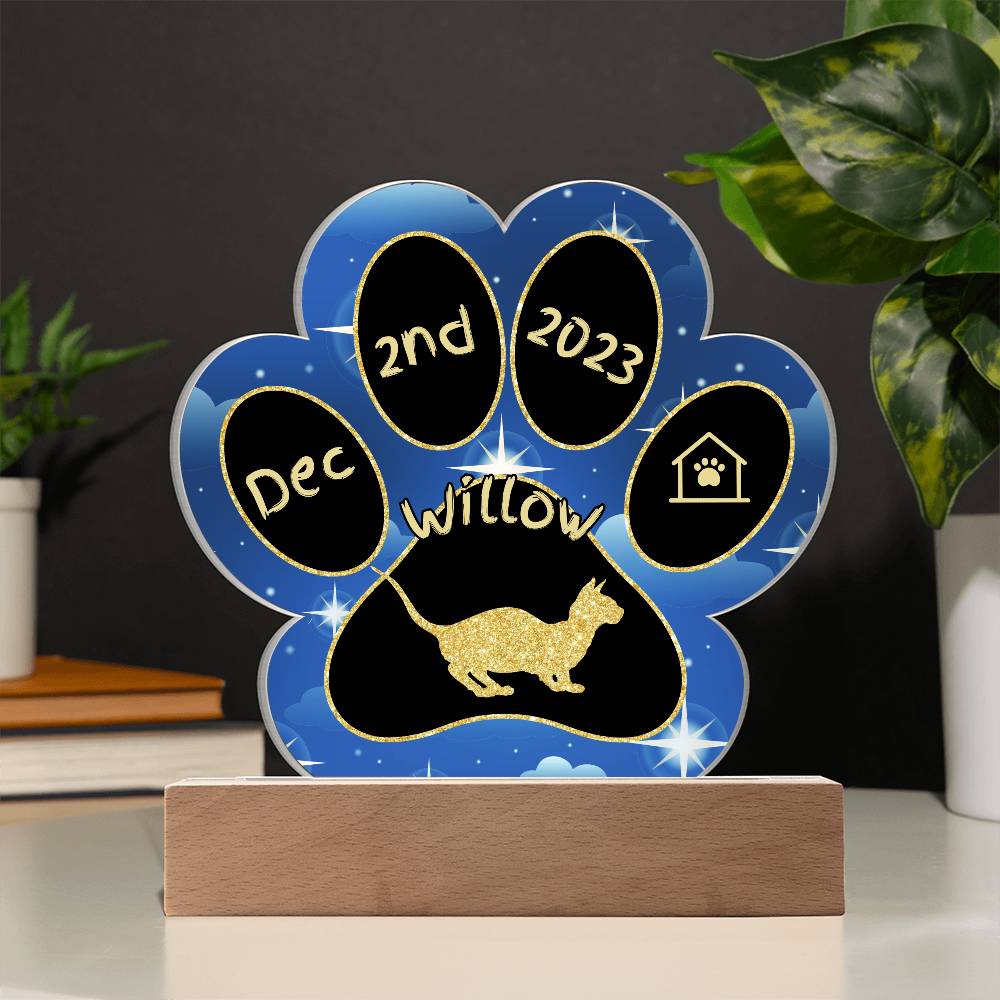 Bambino Cat Gotcha Day Plaque - Personalized 7" LED Acrylic Paw Print Pet Owner Keepsake
