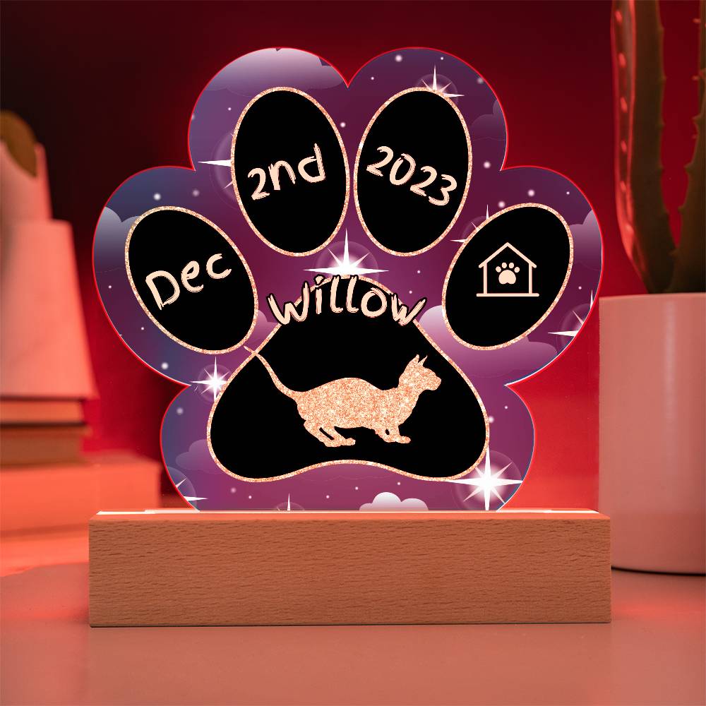 Bambino Cat Gotcha Day Plaque - Personalized 7" LED Acrylic Paw Print Pet Owner Keepsake