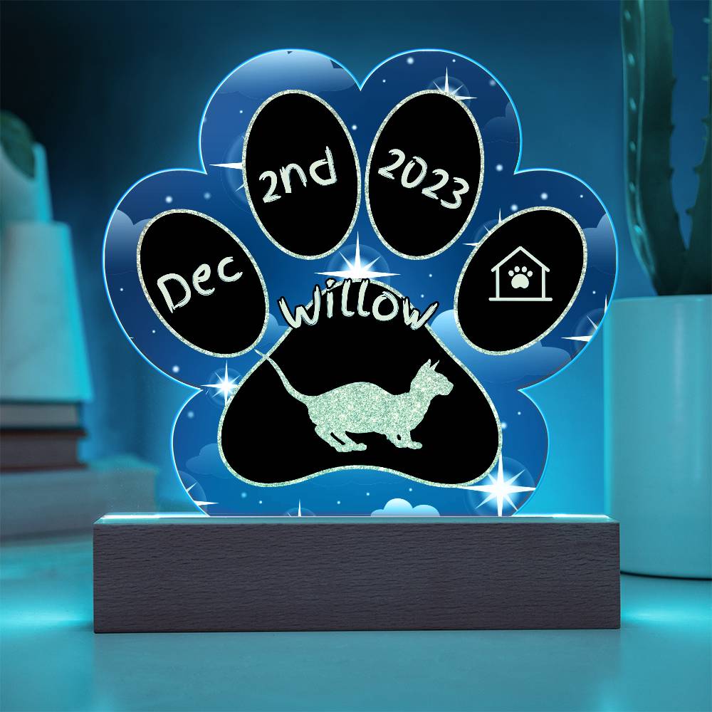 Bambino Cat Gotcha Day Plaque - Personalized 7" LED Acrylic Paw Print Pet Owner Keepsake