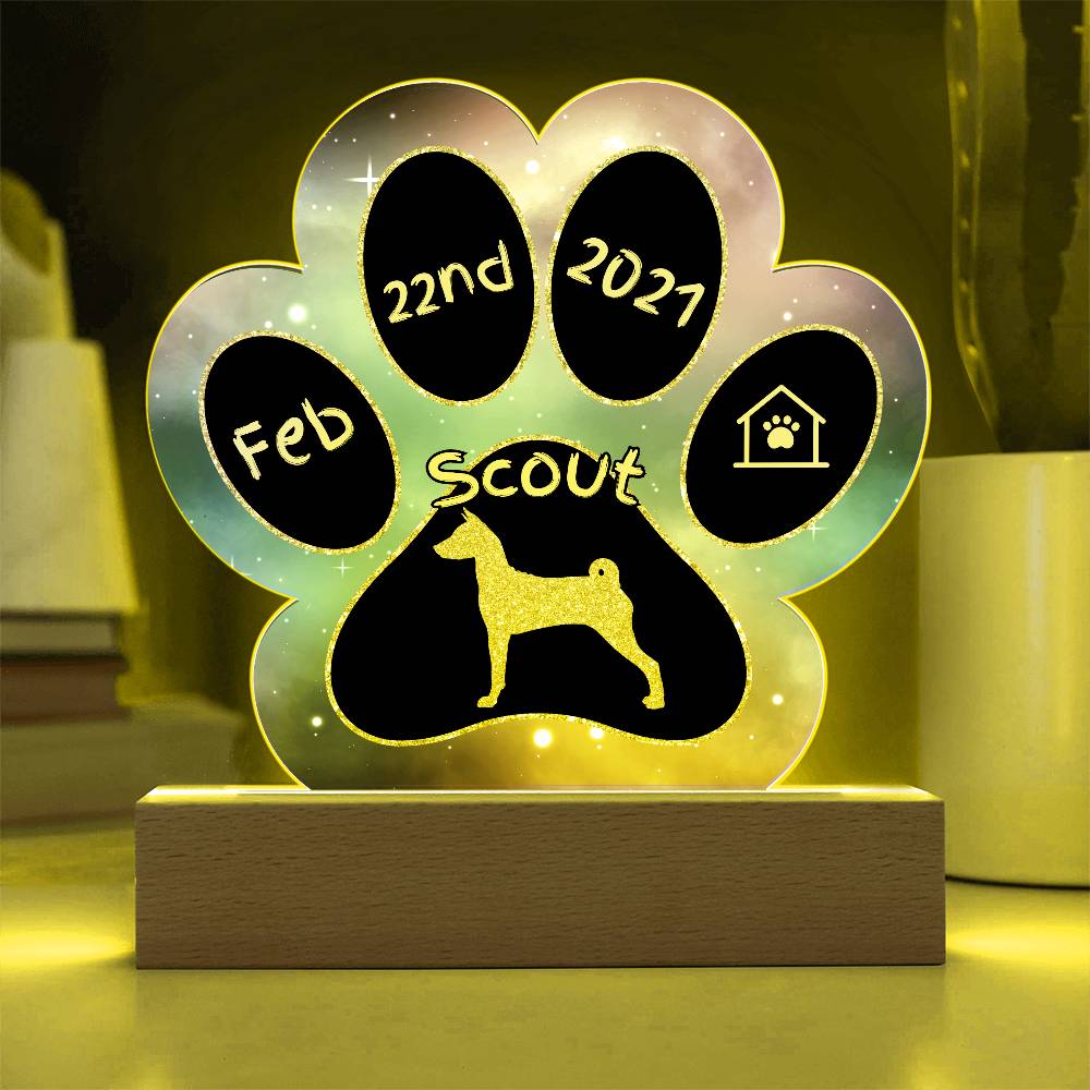 Basenji personalized Gotcha Day dog plaque - 7" acrylic paw print gift