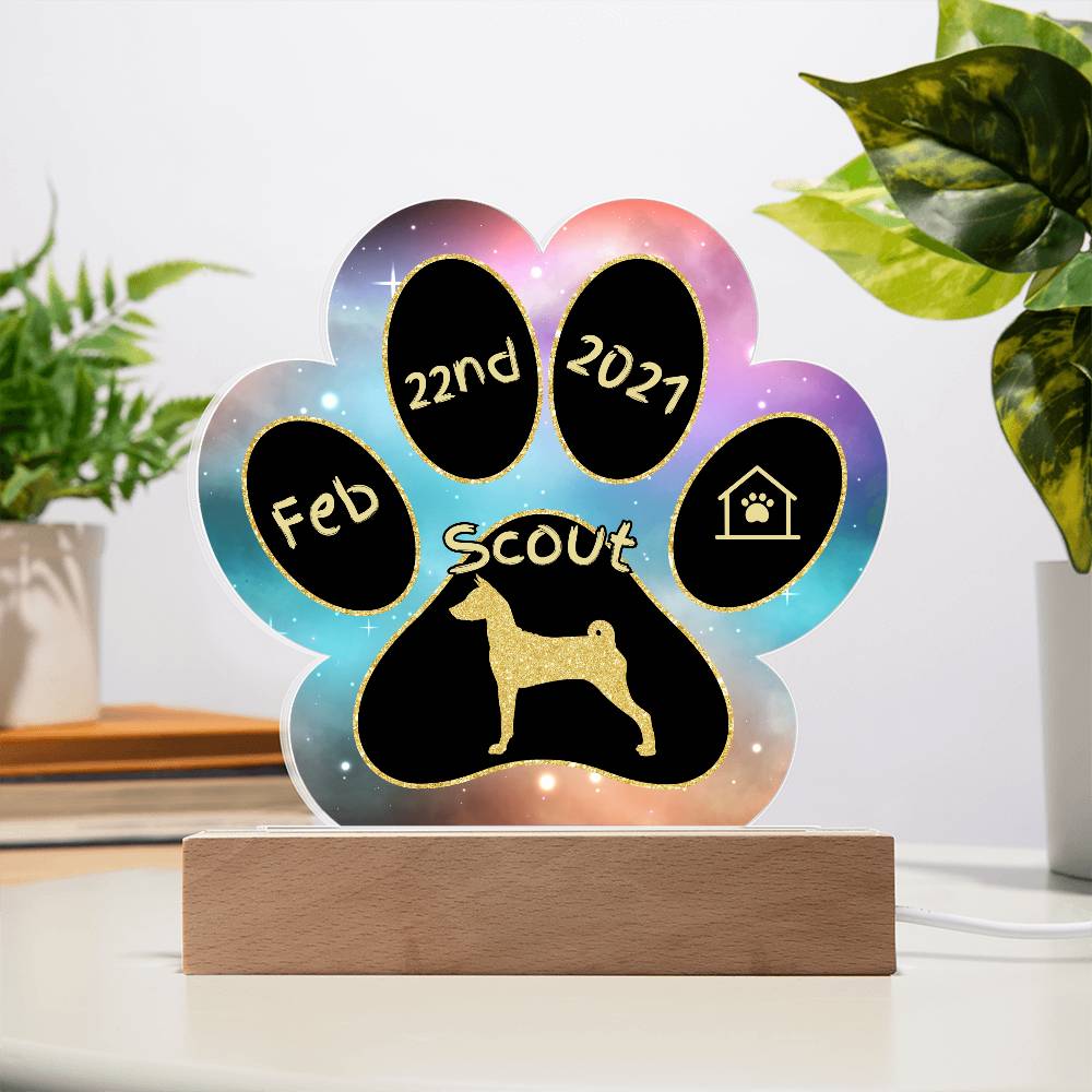 Basenji personalized Gotcha Day dog plaque - 7" acrylic paw print gift