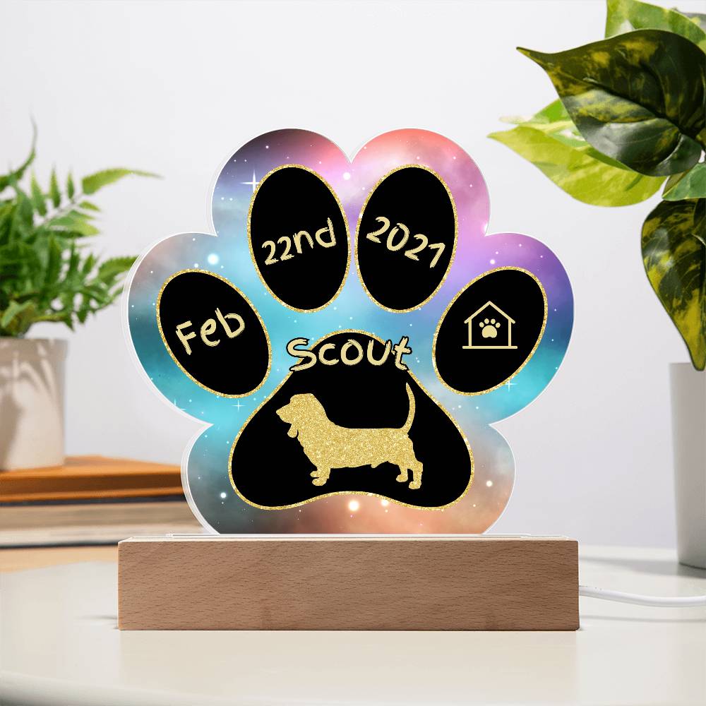 Basset Hound Gotcha Day plaque - personalized 7" acrylic paw print dog sign