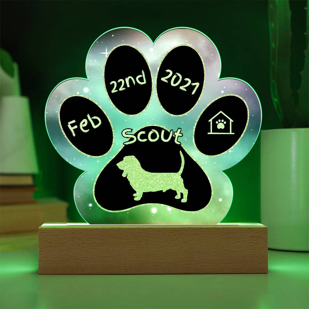 Basset Hound Gotcha Day plaque - personalized 7" acrylic paw print dog sign