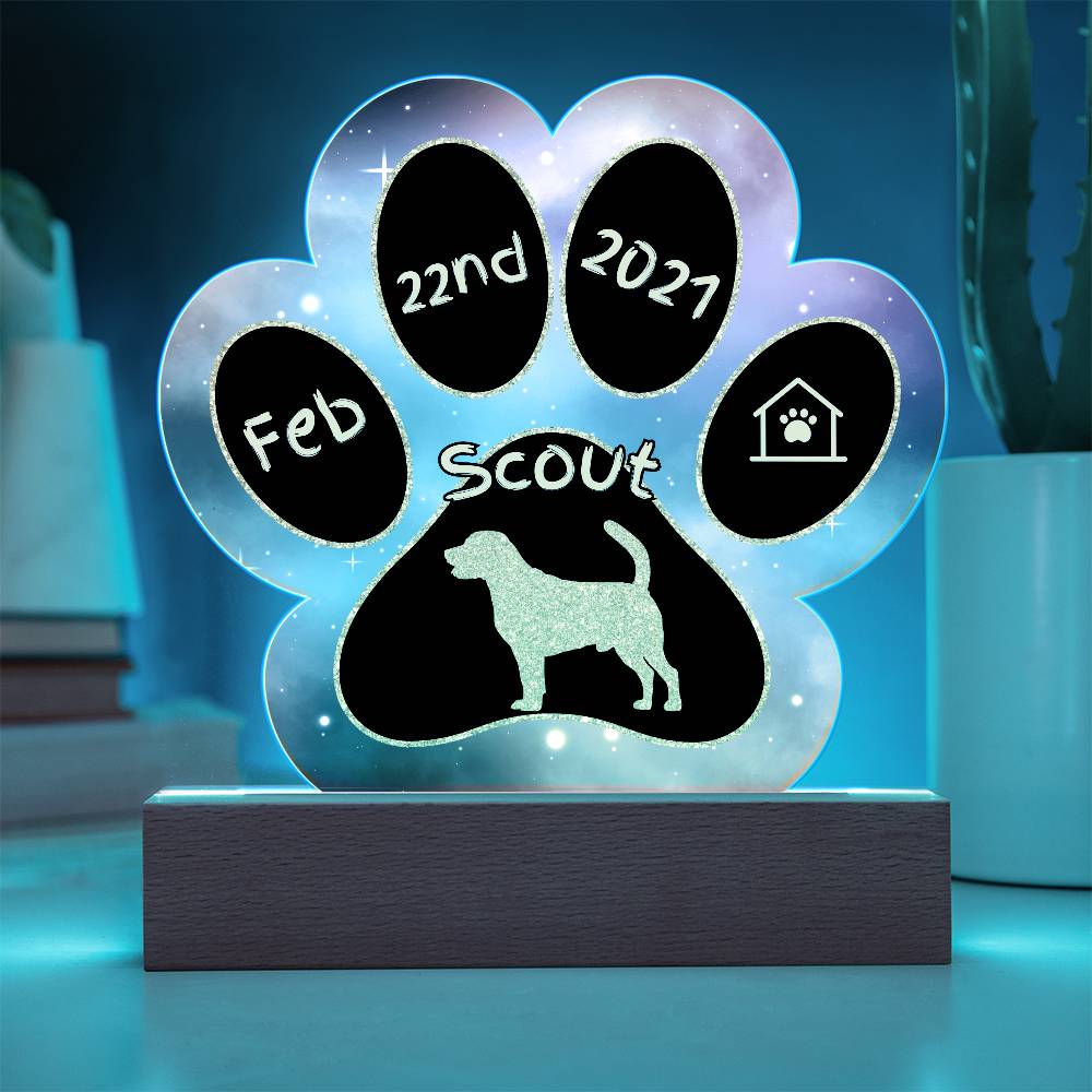 Beagle personalized Gotcha Day acrylic dog plaque - 7" paw print keepsake