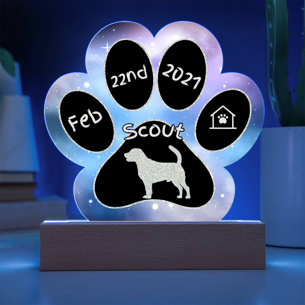 Beagle personalized Gotcha Day acrylic dog plaque - 7" paw print keepsake