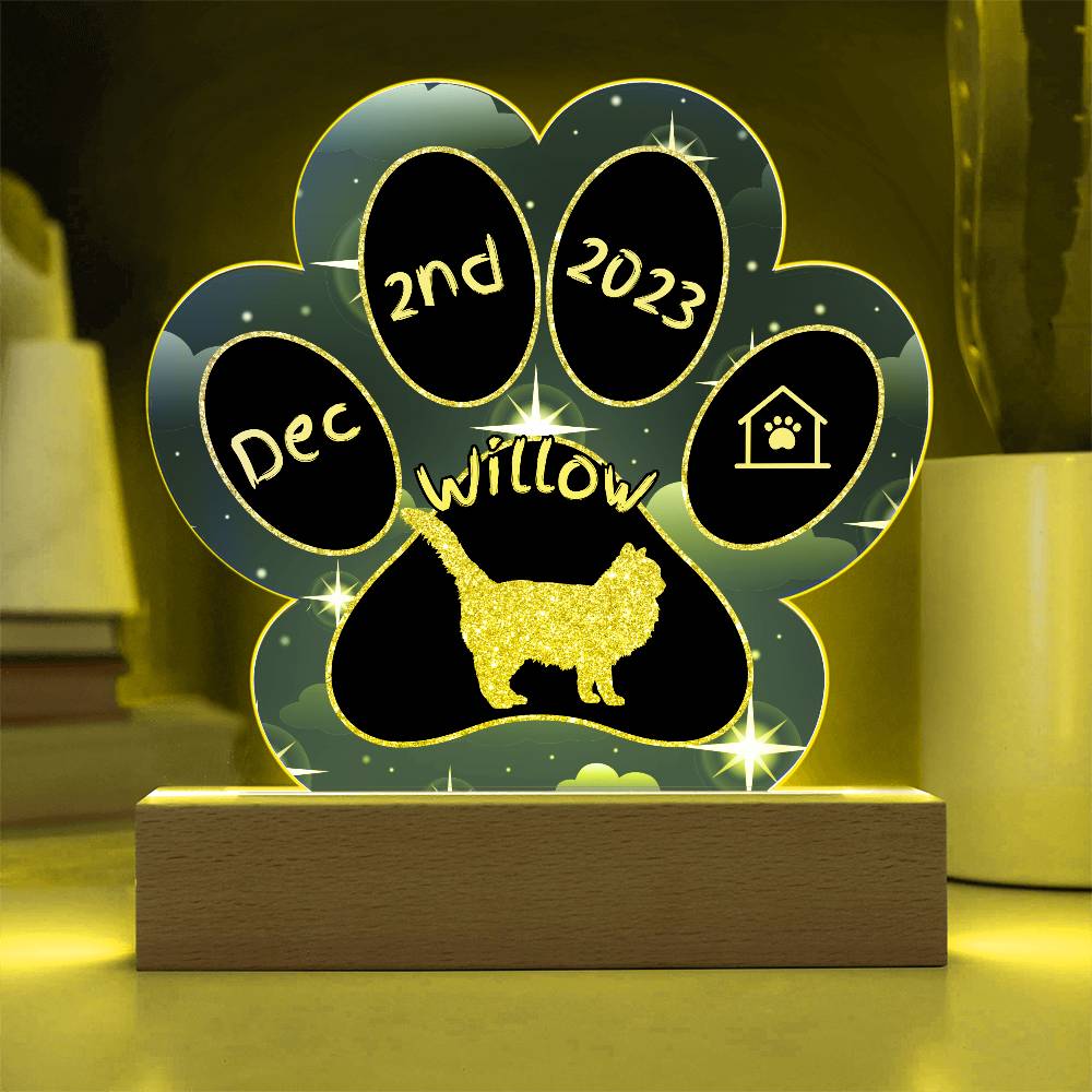 Birman Cat Gotcha Day Plaque - Custom 7" LED Acrylic Paw Print New Pet Memory Gift