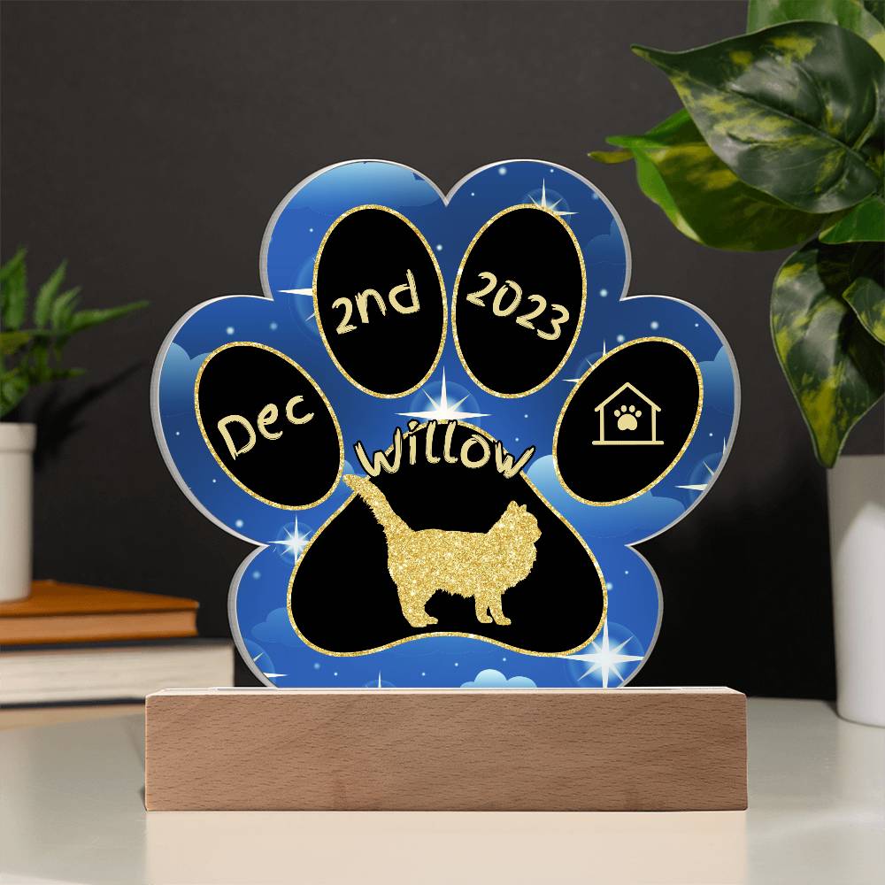 Birman Cat Gotcha Day Plaque - Custom 7" LED Acrylic Paw Print New Pet Memory Gift