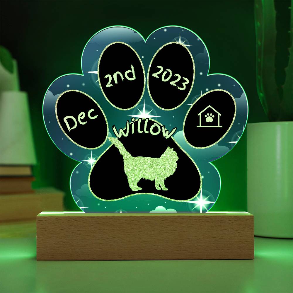 Birman Cat Gotcha Day Plaque - Custom 7" LED Acrylic Paw Print New Pet Memory Gift