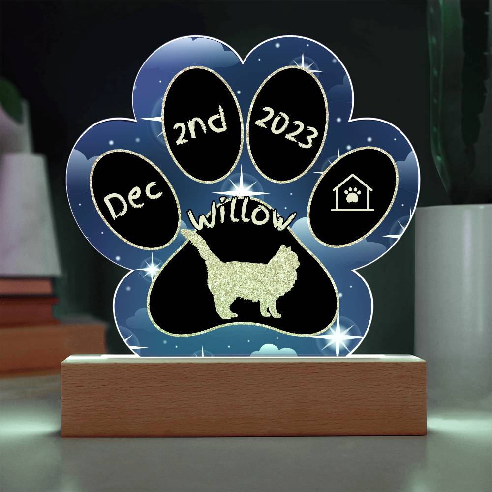 Birman Cat Gotcha Day Plaque - Custom 7" LED Acrylic Paw Print New Pet Memory Gift
