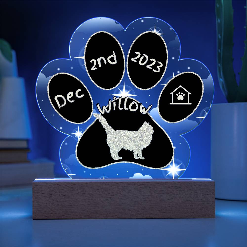 Birman Cat Gotcha Day Plaque - Custom 7" LED Acrylic Paw Print New Pet Memory Gift
