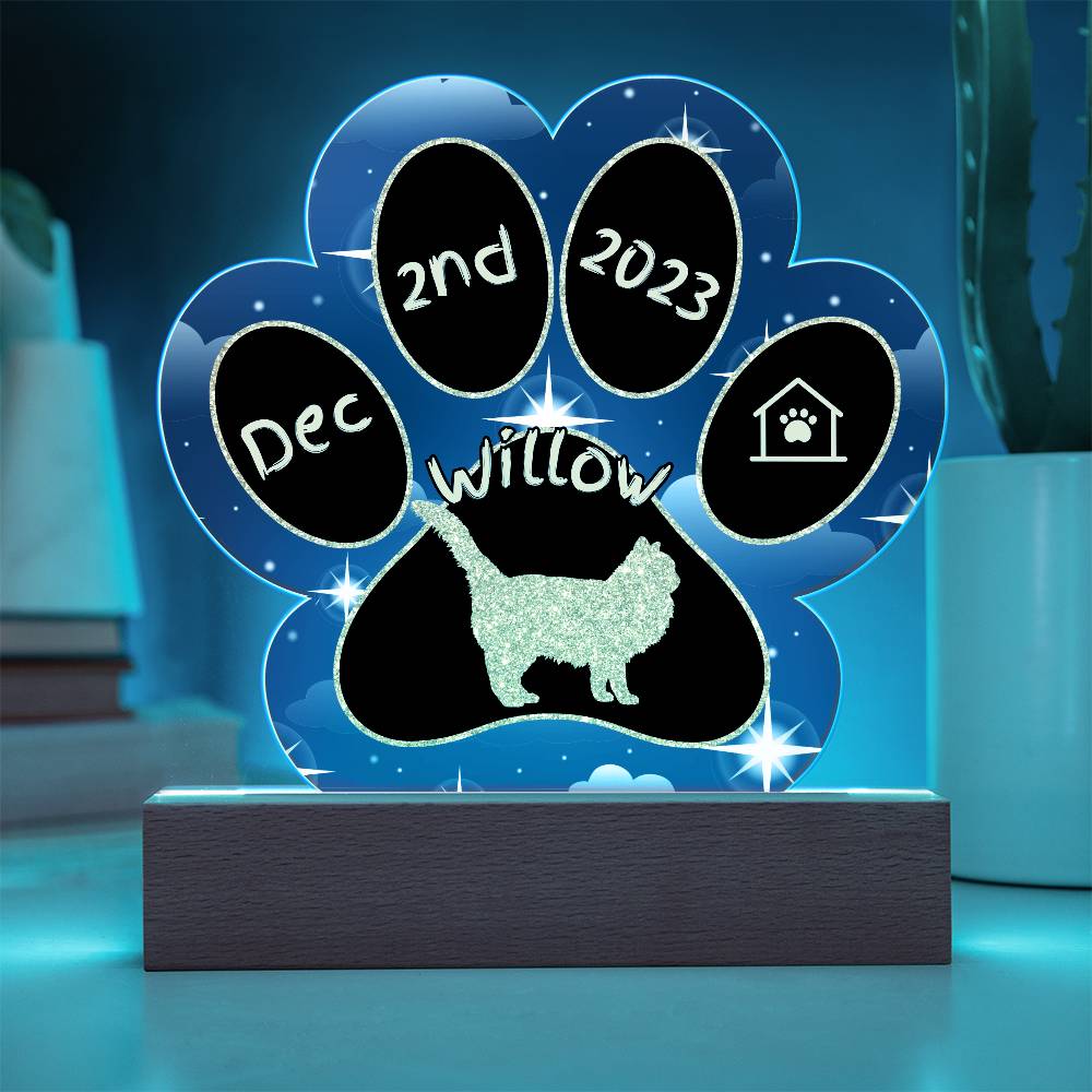 Birman Cat Gotcha Day Plaque - Custom 7" LED Acrylic Paw Print New Pet Memory Gift