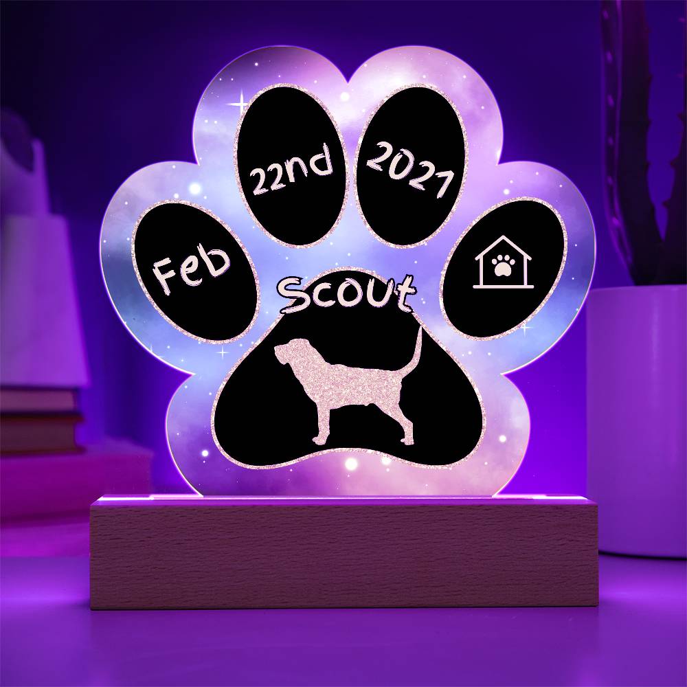 Bloodhound personalized Gotcha Day acrylic dog plaque - 7" paw print keepsake