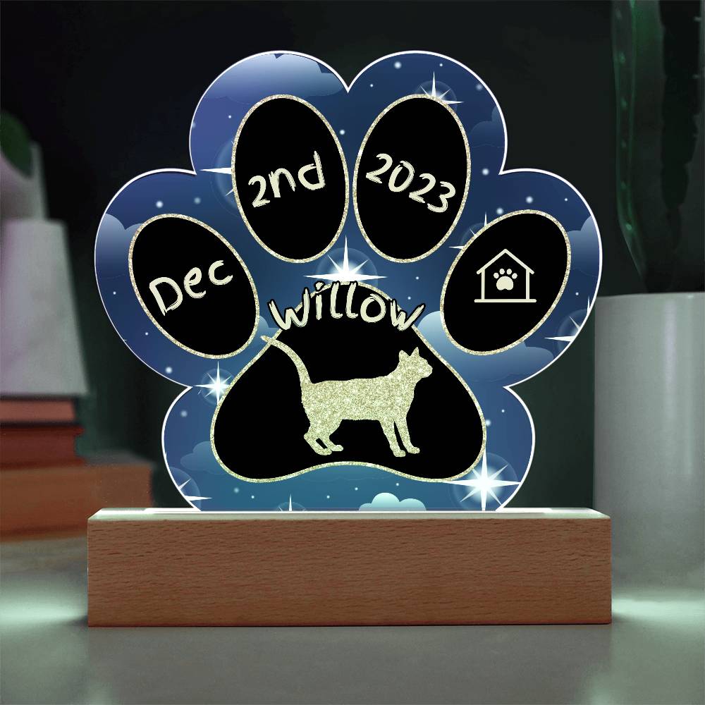 Bombay Cat Gotcha Day Plaque - Personalized 7" LED Acrylic Paw Print Cat Rescue Anniversary Gift