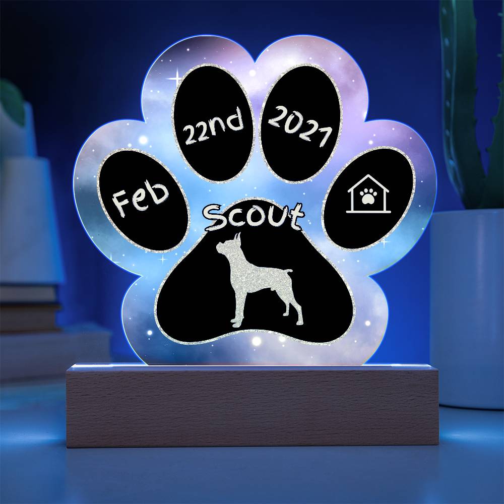 Boxer personalized Gotcha Day dog plaque - 7" acrylic paw print gift