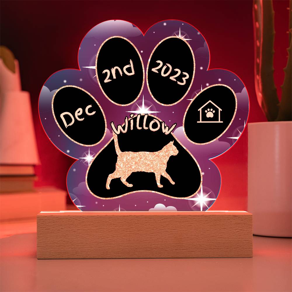 Brazilian Shorthair Cat Gotcha Day Plaque - Custom 7" LED Acrylic Paw Print Adopted Cat Gift