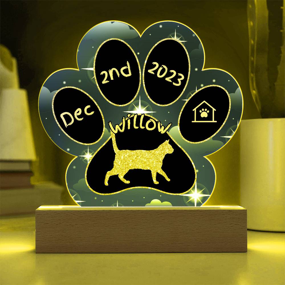 Brazilian Shorthair Cat Gotcha Day Plaque - Custom 7" LED Acrylic Paw Print Adopted Cat Gift