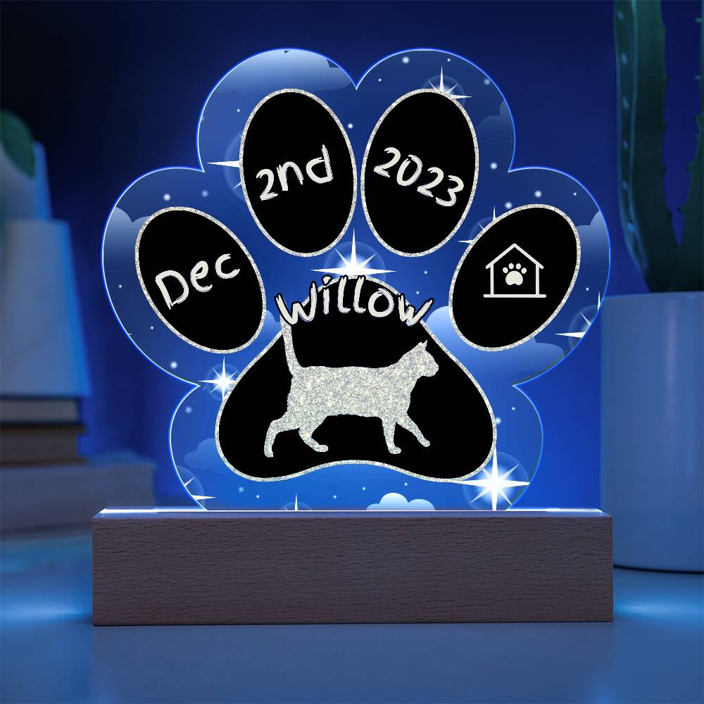 Brazilian Shorthair Cat Gotcha Day Plaque - Custom 7" LED Acrylic Paw Print Adopted Cat Gift
