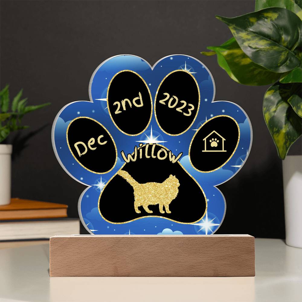 British Longhair Cat Gotcha Day Plaque - Personalized 7" LED Acrylic Paw Print Pet Welcome Gift