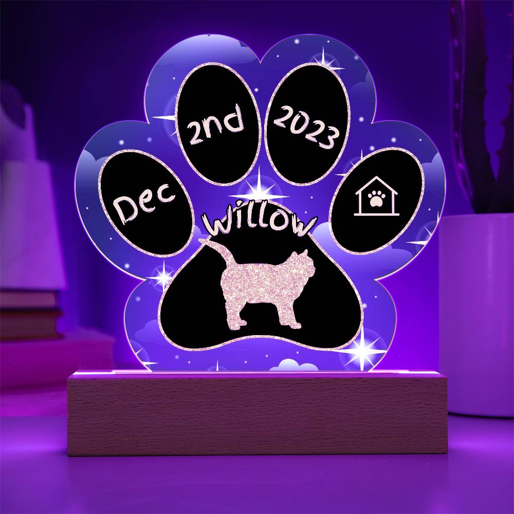 British Shorthair Cat Gotcha Day Plaque - Custom 7" LED Acrylic Paw Print Cat Parent Keepsake