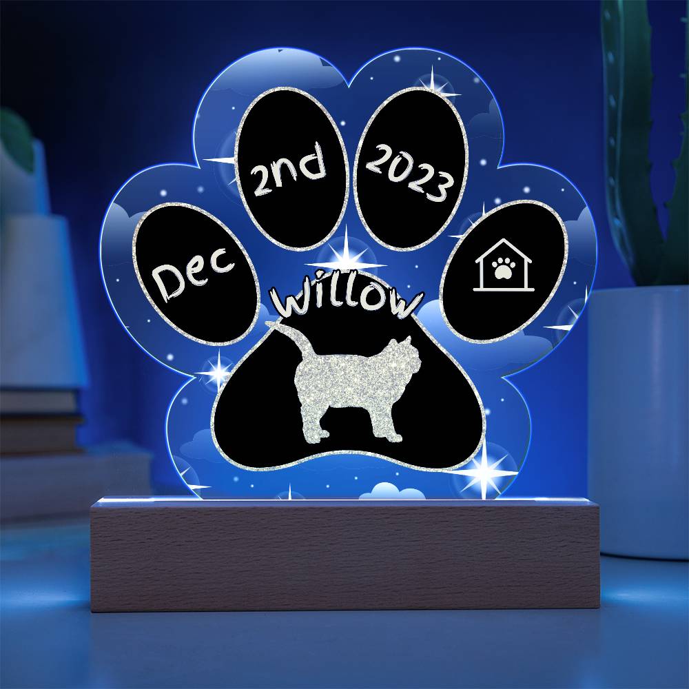 British Shorthair Cat Gotcha Day Plaque - Custom 7" LED Acrylic Paw Print Cat Parent Keepsake