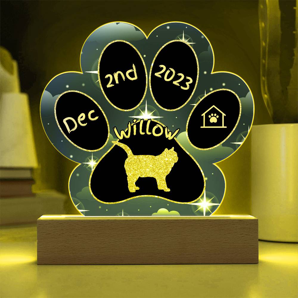 British Shorthair Cat Gotcha Day Plaque - Custom 7" LED Acrylic Paw Print Cat Parent Keepsake