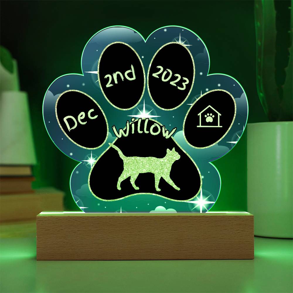 California Spangled Cat Gotcha Day Plaque - Custom 7" LED Acrylic Paw Print New Cat Gift