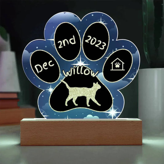 Shop our california spangled personalized cat gotcha day acrylic paw print plaque featuring the Battery Powered LED Base style option from MySisterIsASurvivor.