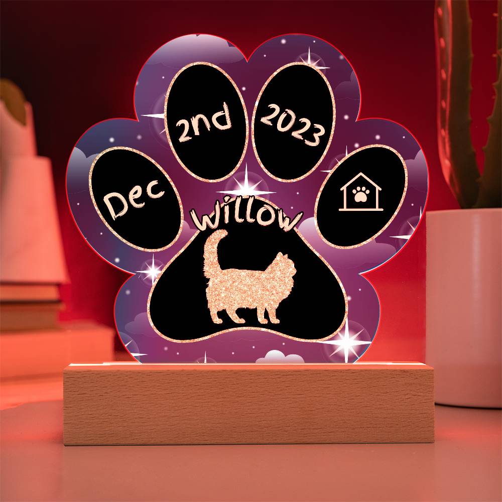 Chantilly-Tiffany Cat Gotcha Day Plaque - Personalized 7" LED Acrylic Paw Print Pet Memory Gift