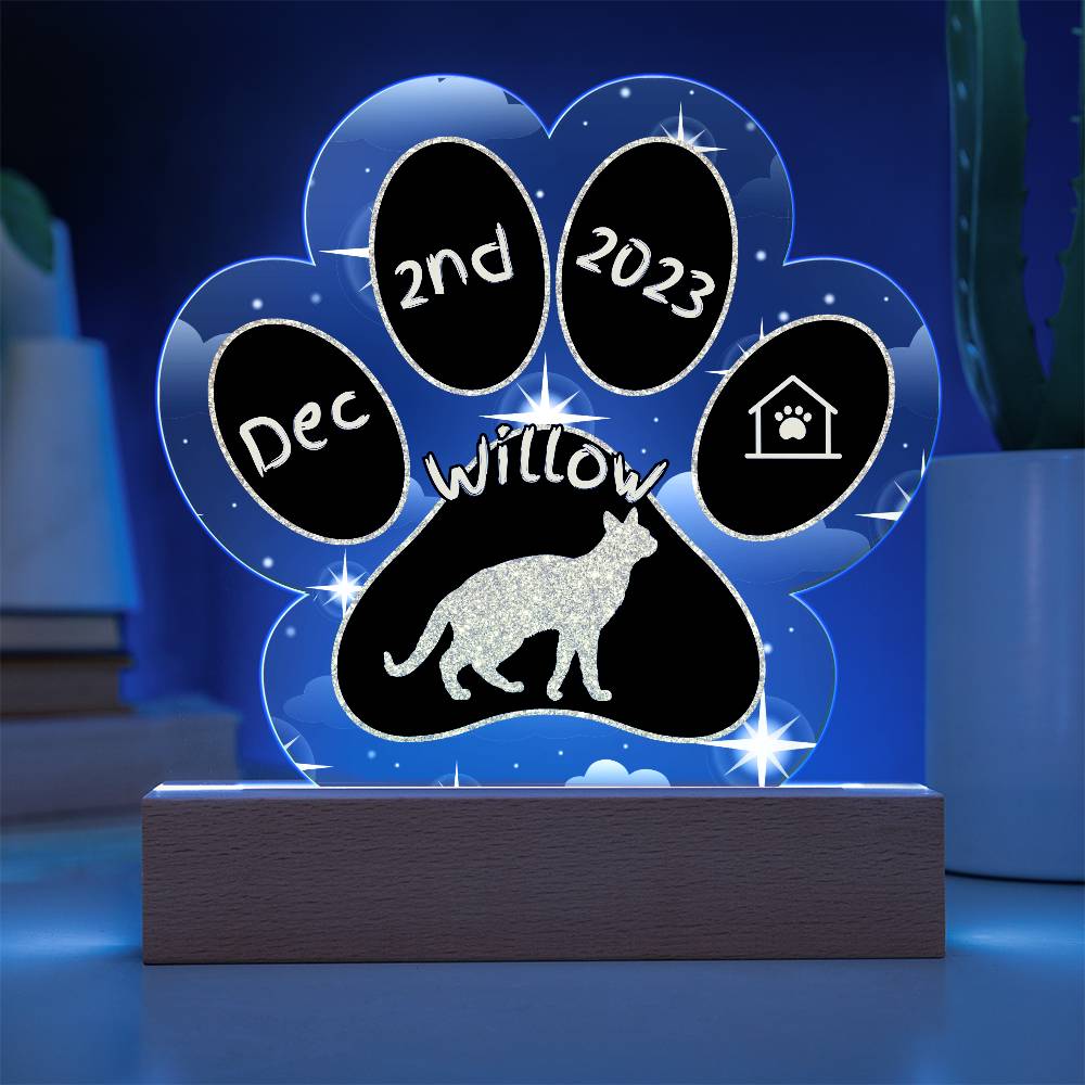 Chausie Cat Gotcha Day Plaque - Personalized 7" LED Acrylic Paw Print Pet Keepsake Gift