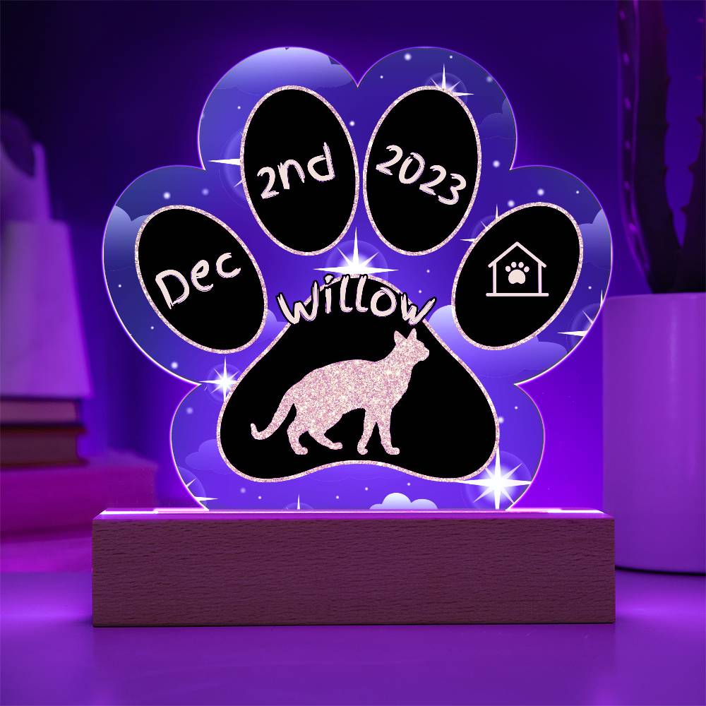 Chausie Cat Gotcha Day Plaque - Personalized 7" LED Acrylic Paw Print Pet Keepsake Gift