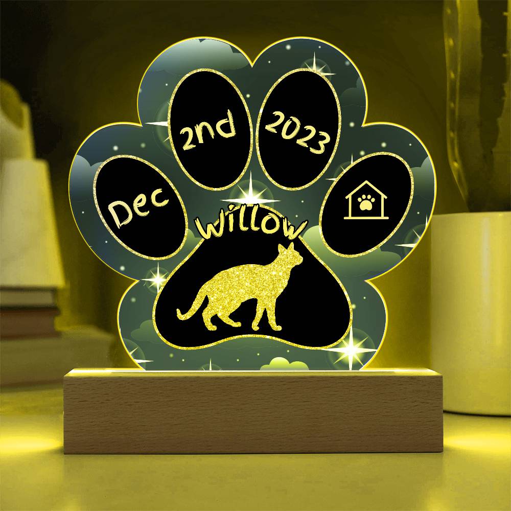 Chausie Cat Gotcha Day Plaque - Personalized 7" LED Acrylic Paw Print Pet Keepsake Gift