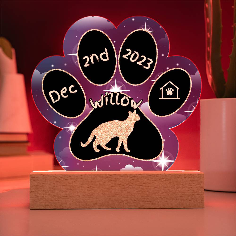 Chausie Cat Gotcha Day Plaque - Personalized 7" LED Acrylic Paw Print Pet Keepsake Gift