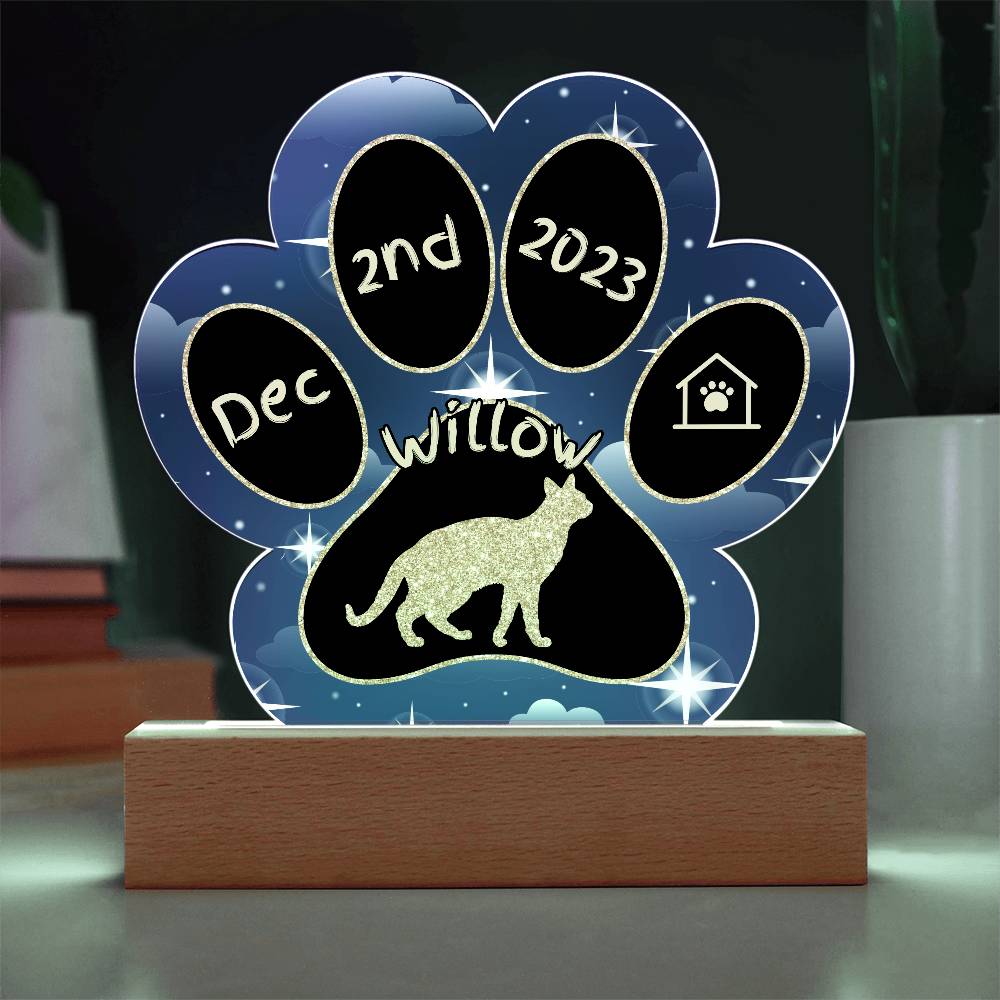 Chausie Cat Gotcha Day Plaque - Personalized 7" LED Acrylic Paw Print Pet Keepsake Gift