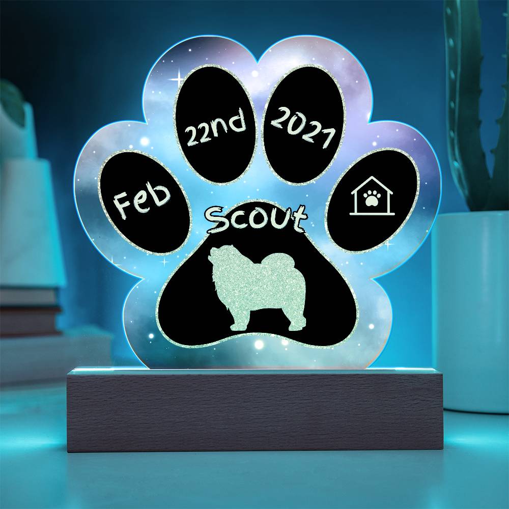 Chow Chow personalized Gotcha Day acrylic dog plaque - 7" paw print gift