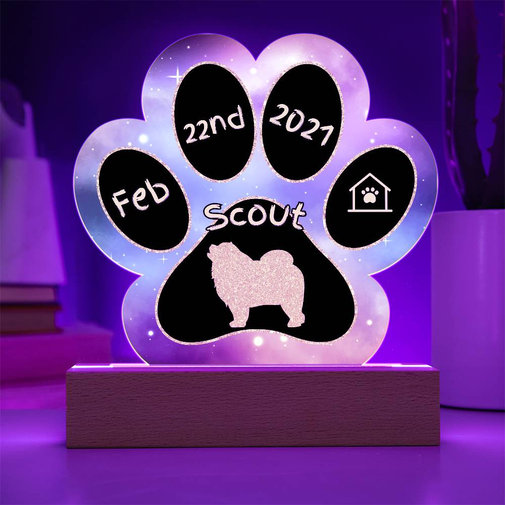 Chow Chow personalized Gotcha Day acrylic dog plaque - 7" paw print gift
