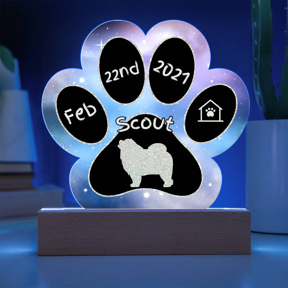 Chow Chow personalized Gotcha Day acrylic dog plaque - 7" paw print gift