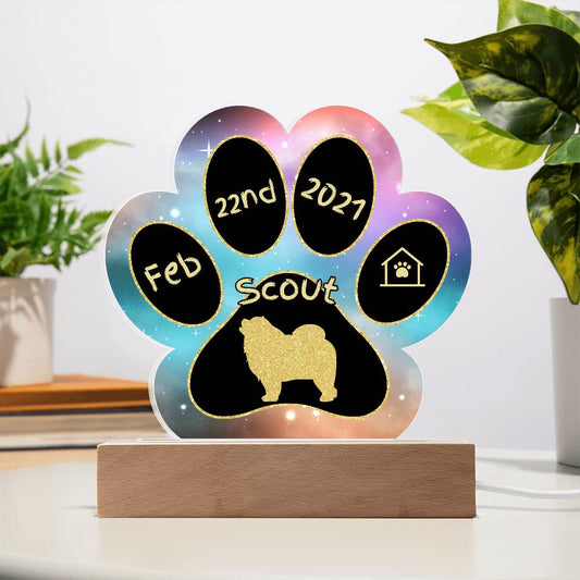 Chow Chow personalized Gotcha Day acrylic dog plaque - 7" paw print gift