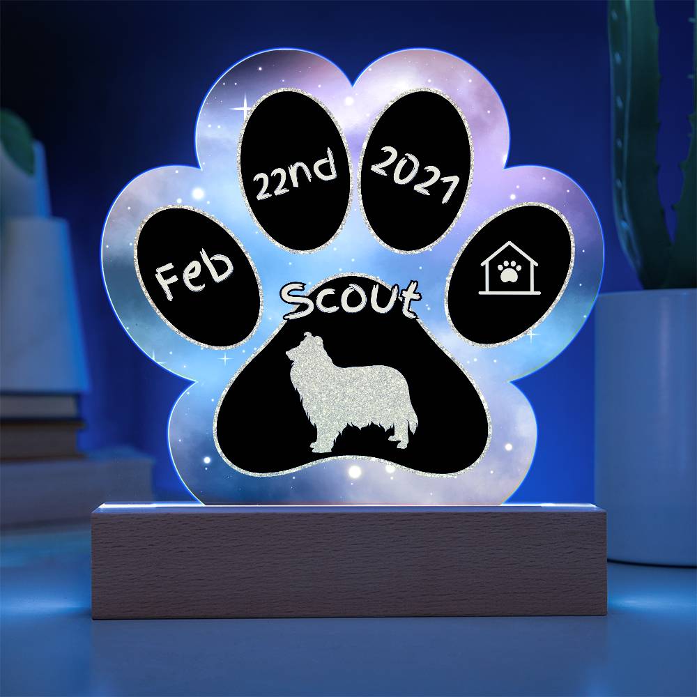 Collie personalized Gotcha Day acrylic dog plaque - 7" paw print sign