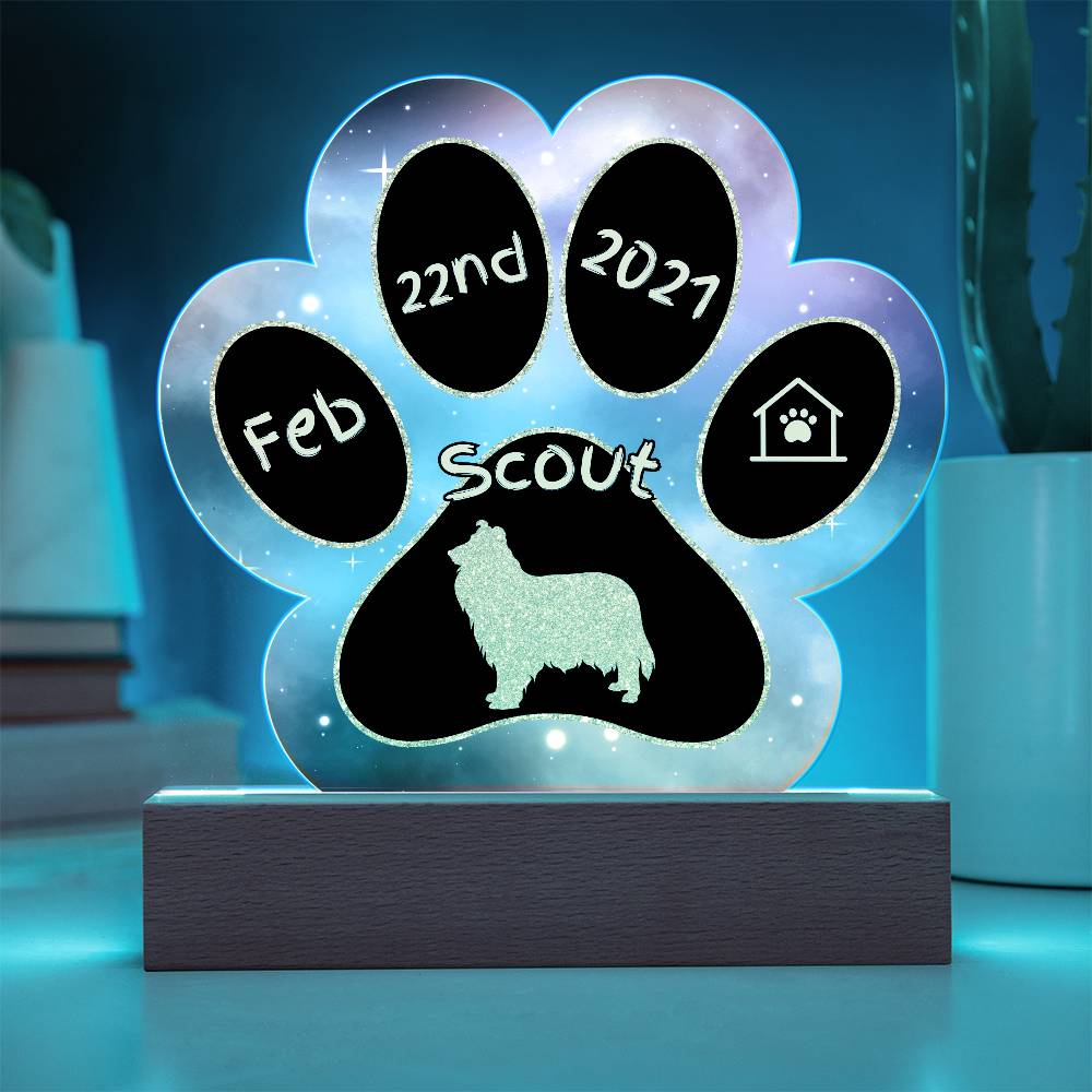 Collie personalized Gotcha Day acrylic dog plaque - 7" paw print sign